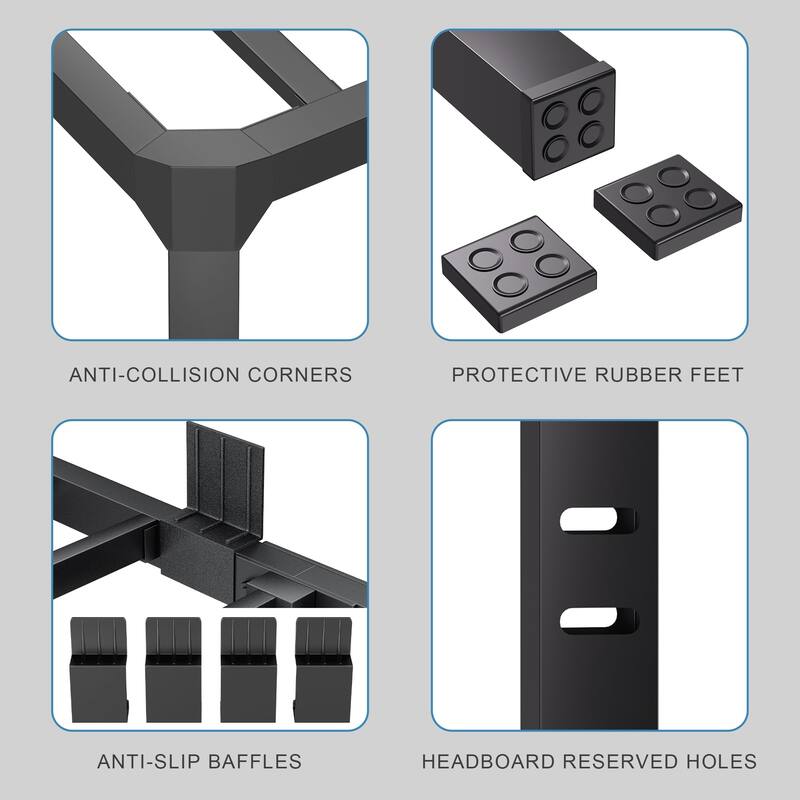 14" Metal Twin Bed Frame with Mattress Slide Stopper Single Black